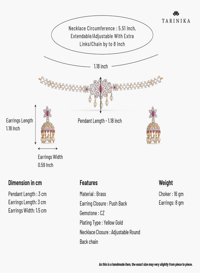 TARINIKA Yellow Gold Beli Nakshatra CZ Short Necklace Set with Floral Design - Indian Jewelry Sets for Women | Perfect for Casual Occasions | Traditional South Indian Necklace | 1 Year Warranty* - Image 4